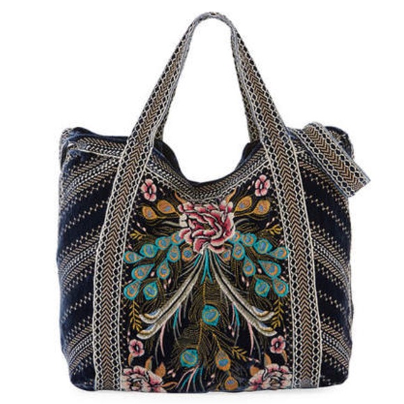 🍃💕NWT Johnny Was Silk Velvet Boho Hobo Tote Bag - Picture 2 of 8